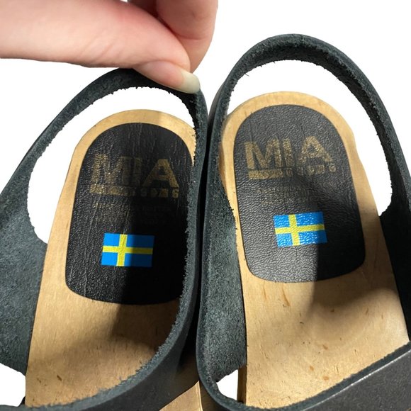 MIA "Sofia" Clog Platform Sandal Black Leather with Wood Heel - Picture 3 of 14